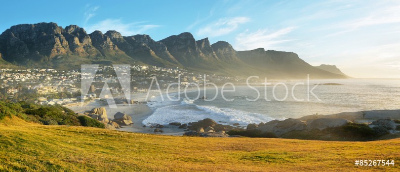 Picture of Camps Bay Beach in Cape Town South Africa with the Twelve Apostles in the background
